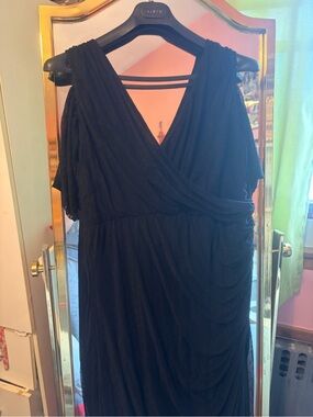 Kiyonna Black Draped V-Neck Maxi Dress